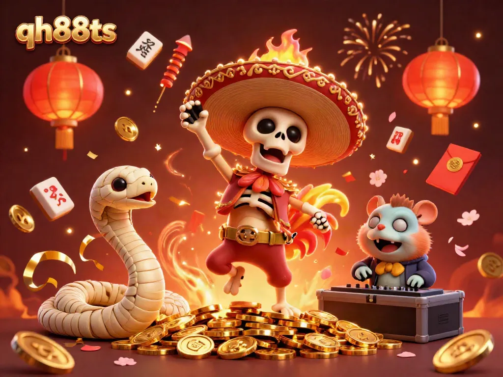 Experience the excitement of qh88ts in this vibrant 3D casino scene filled with vivid characters and festive elements.