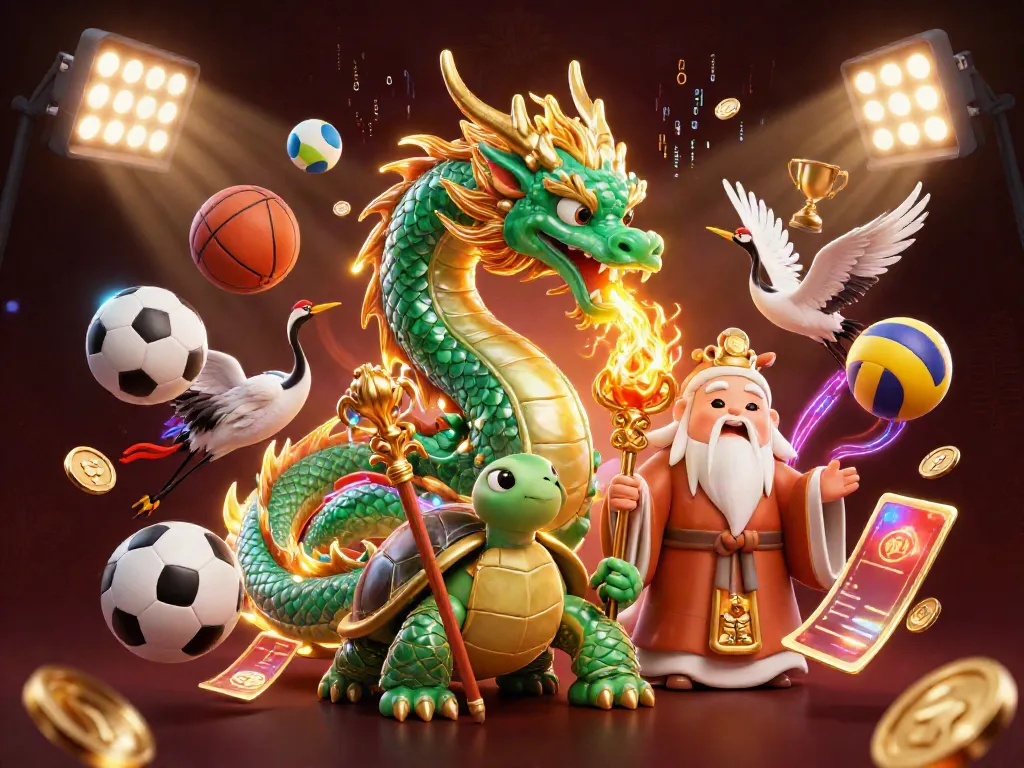 Experience the excitement of 11win with a vibrant 3D illustration of a jade dragon, turtle sage, and lucky cranes.