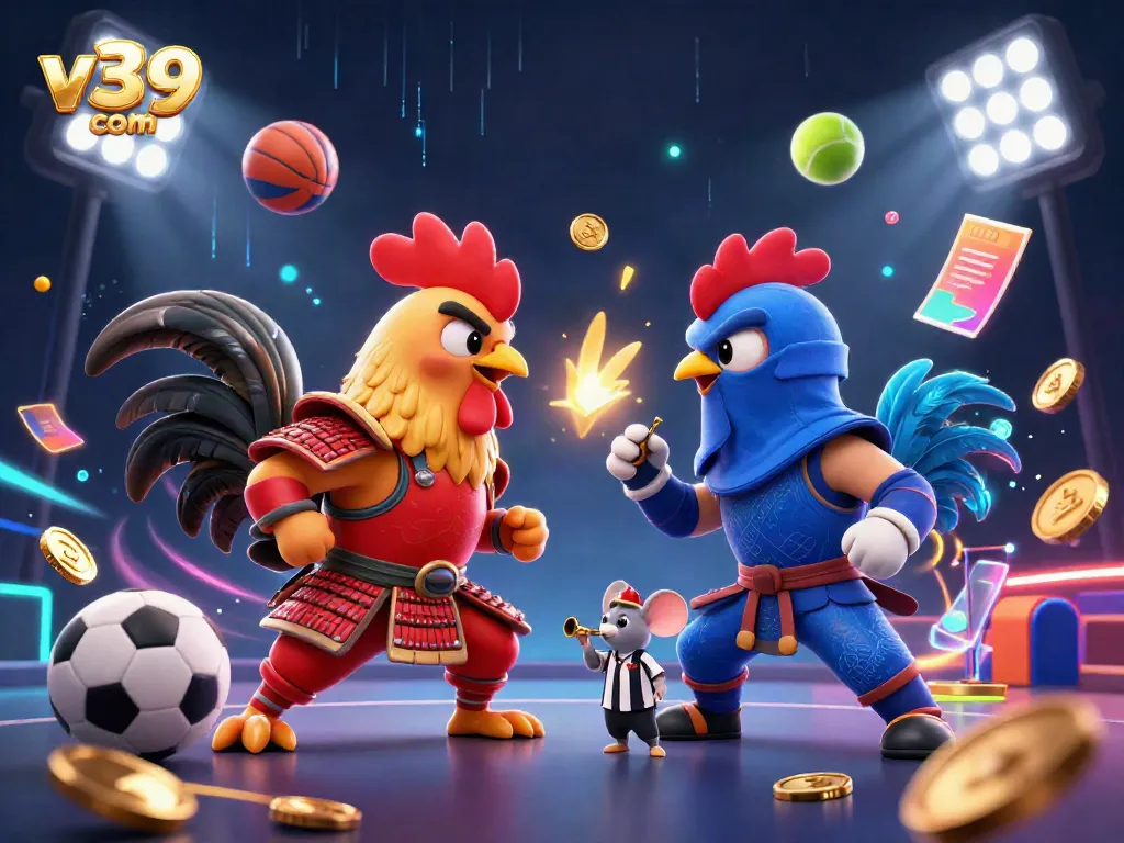 Engage in intense rooster fight action at v39 com with a dramatic showdown and dynamic betting elements.