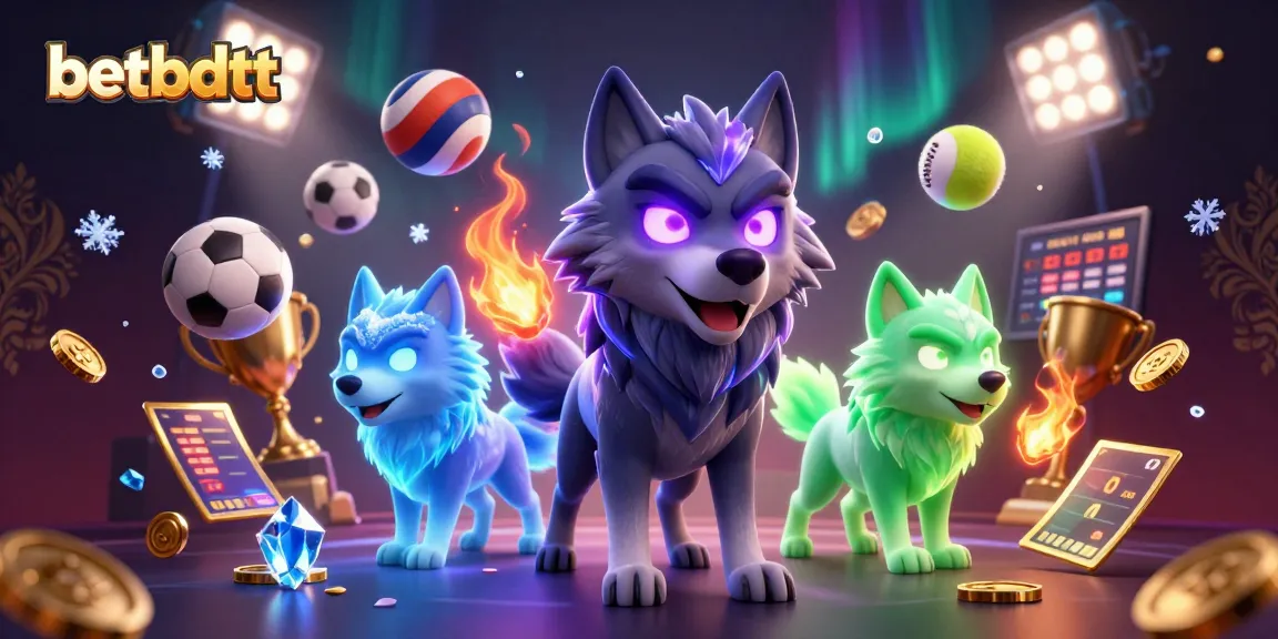Experience thrilling sports betting action with betbdtt's dynamic casino illustration showing vibrant games and trophies.