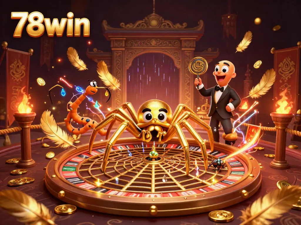 Experience thrilling gameplay at 78win with a vibrant scene of a spider and croupier in action.