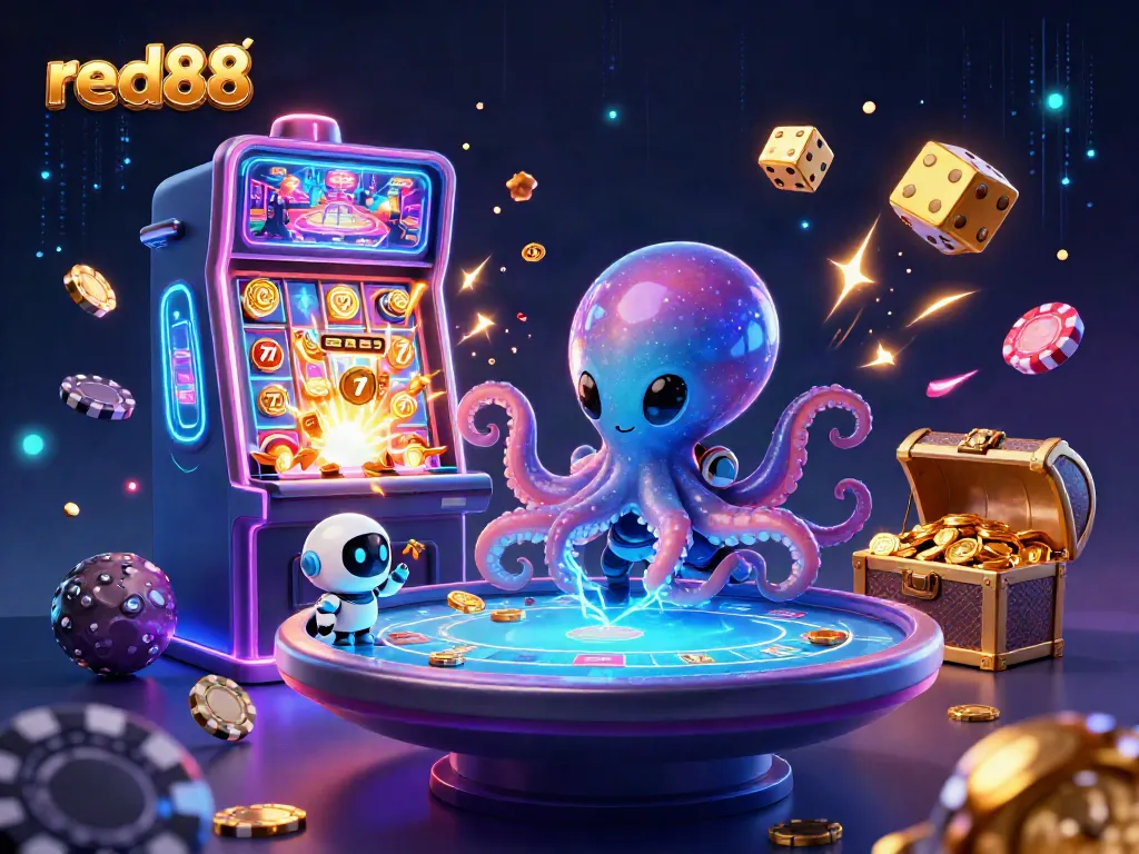 Experience the thrill of gaming at red88 with an alien octopus dealing cards and jackpots.