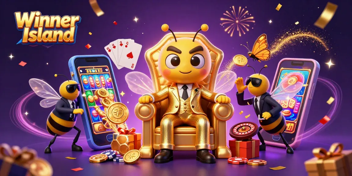 Experience the thrill of Winner Island with an immersive gambling illustration showcasing vibrant casino elements.