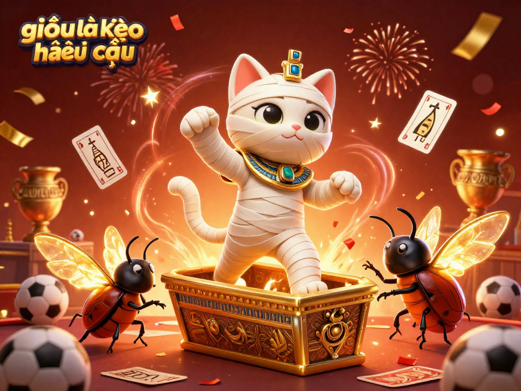 Engage with giải mã kèo nhà cái as a colorful Egyptian mummy cat navigates a vibrant sports betting scene.