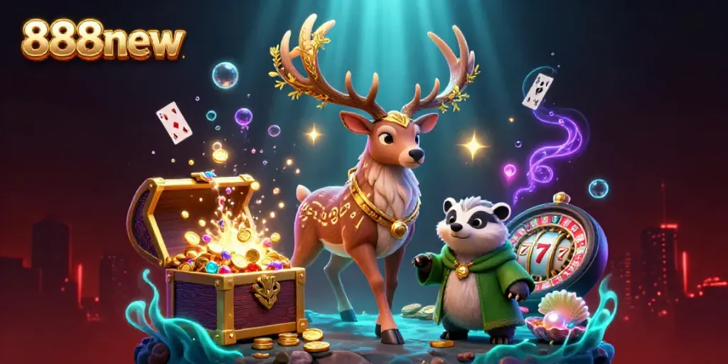 Engage with thrilling games at 888new featuring dynamic 3D characters and vibrant casino elements.