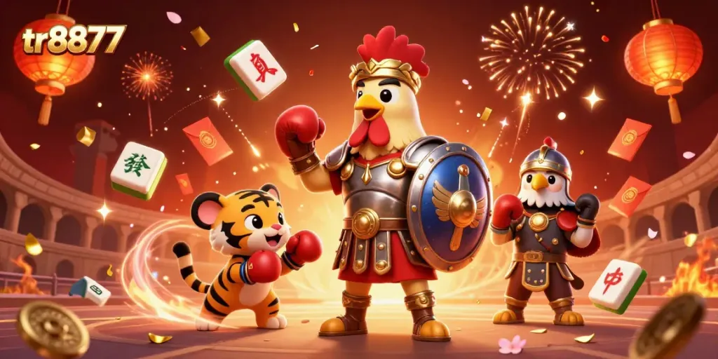 Experience the thrill of tr8877 in a vibrant casino scene filled with lucky elements and energetic characters.