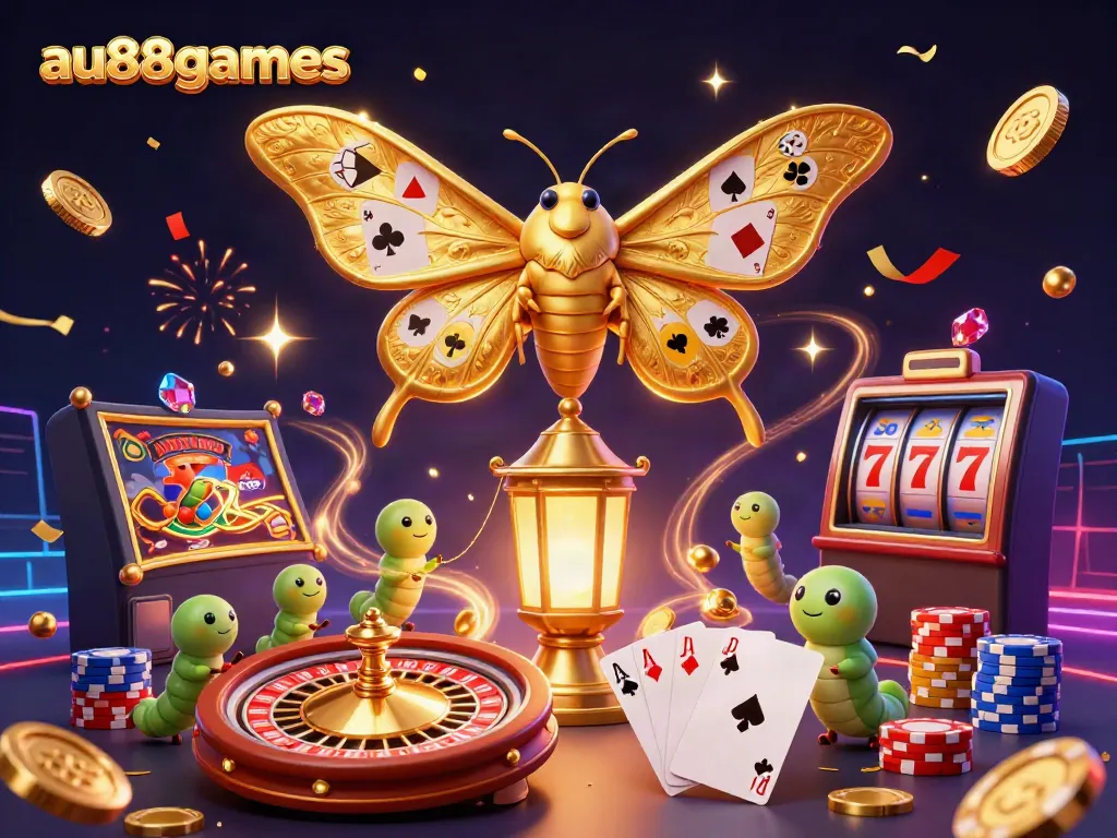 Experience the excitement of au88games with captivating casino-themed digital illustrations showcasing 3D characters and vibrant elements.