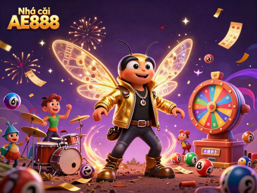 Experience the thrill of Nhà cái AE888 with vibrant casino elements and colorful characters.