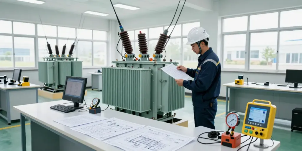 Technische specificaties voor oplossingen met medium voltage transformatoren in industriële werkruimten.