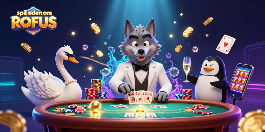 Experience thrilling gaming adventures at spil uden om ROFUS with vibrant characters and dynamic casino elements.