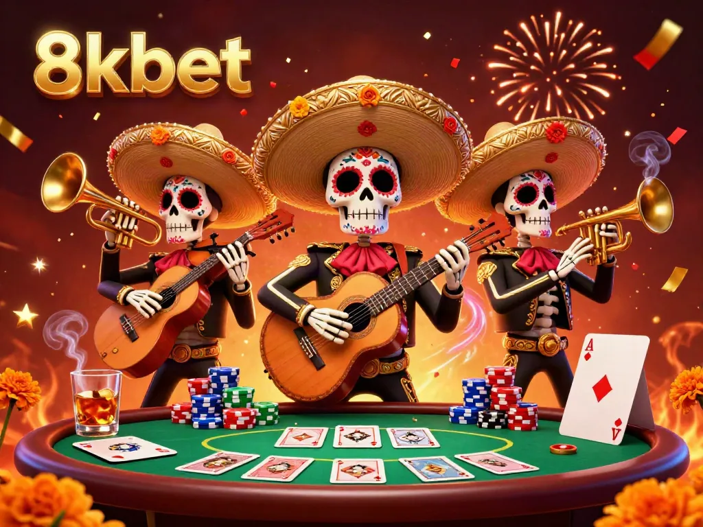Engage in thrilling poker with 8xbet's vibrant mariachi band scene and exciting game elements.