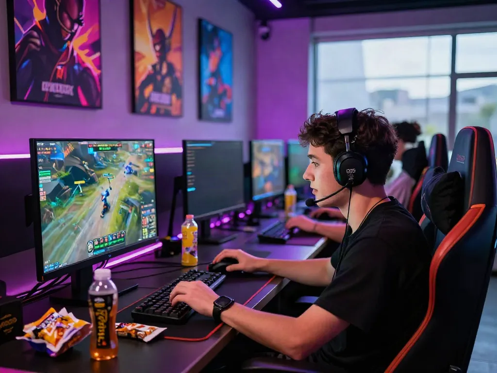 Engaging esports environment with passionate player focused on ku88 gaming action and vibrant LED lighting.