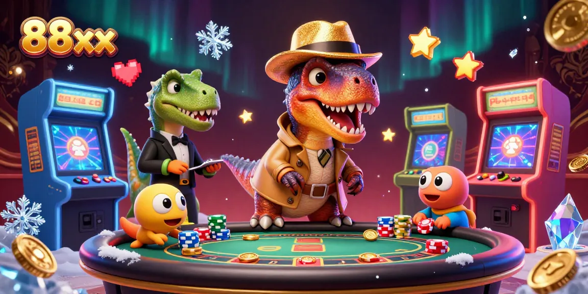 Engage with the 88xx casino scene featuring a velociraptor card counter, showcasing fun and strategy.