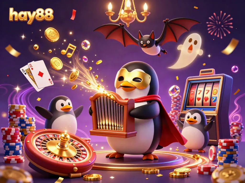 Experience the excitement of hay88 casino with a spectacular 3D scene featuring vibrant characters and dynamic gaming elements.