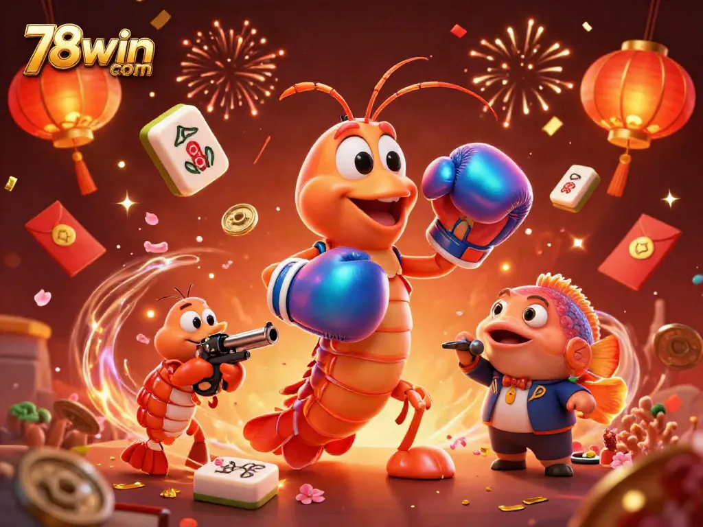 Experience excitement at 78win com with vibrant casino and game elements celebrating victory.