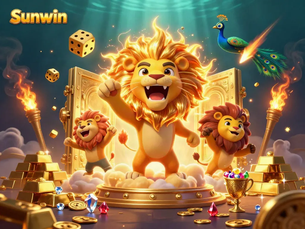 Win big at Sunwin with a glorious golden lion and treasure scene in 3D!