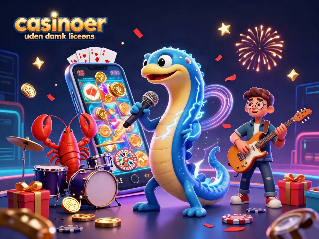 Experience vibrant gaming excitement at casinoer uden dansk licens with colorful slot reels and celebratory energy.