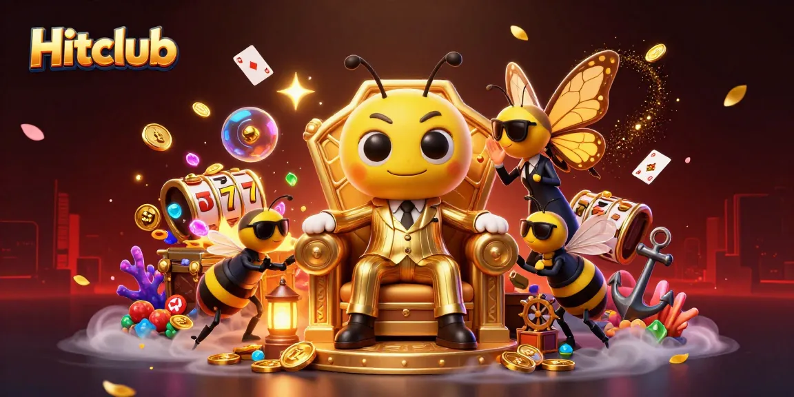 Engage with Hitclub's vibrant 3D casino scene featuring a bumblebee mob boss and dynamic slot elements.