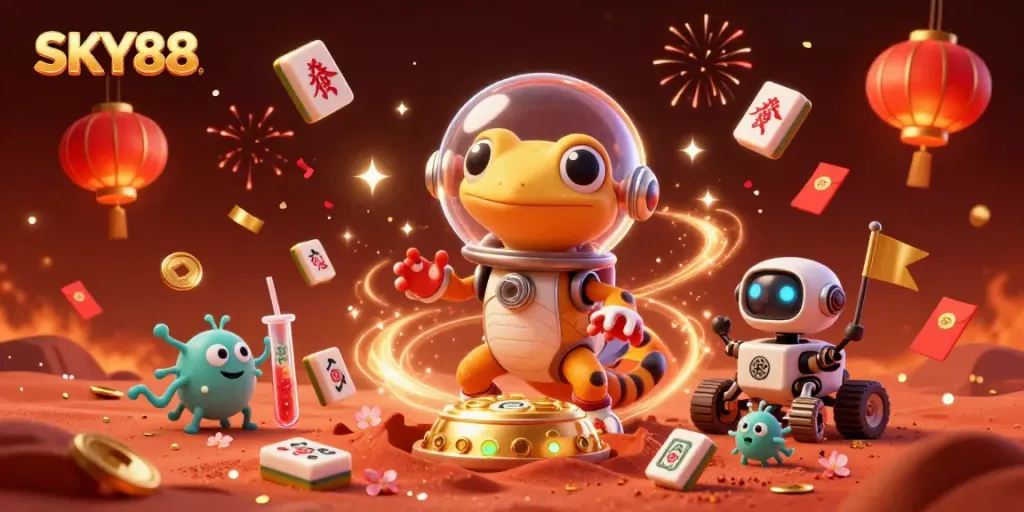 Experience the thrilling world of SKY88 through a vibrant 3D casino exploration on Mars.
