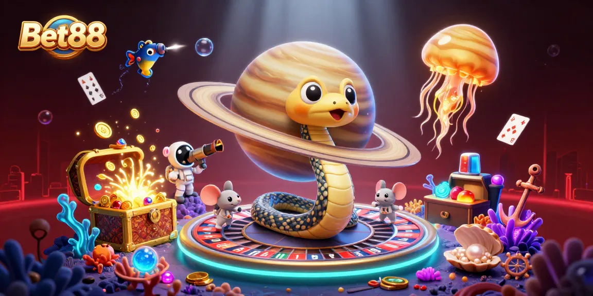 Experience the dynamic Bet88 casino adventure with spins and bets in a colorful cosmic setting.