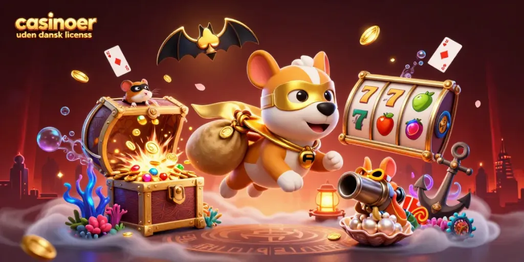 Engage with casinoer uden dansk licens showcasing a 3D superhero dog and hamster in a thrilling digital adventure.