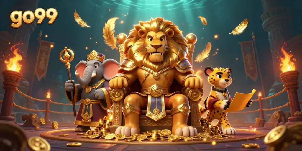Experience the excitement of go99 with a vibrant 3D casino scene illustrating lively characters and gaming elements.