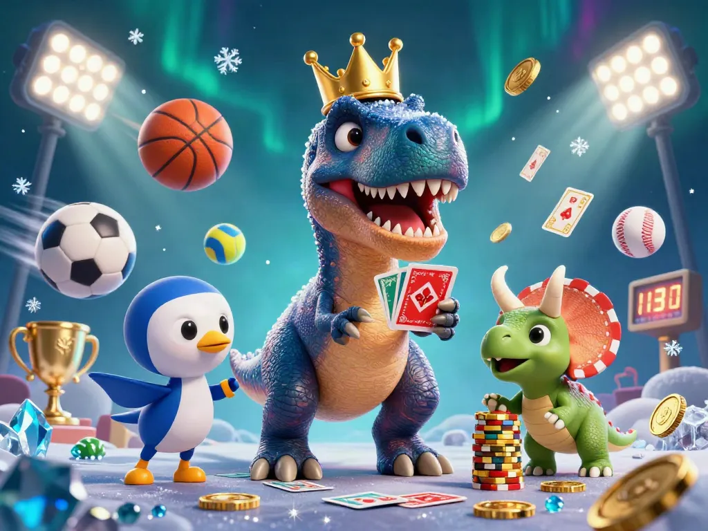 Engaging illustration of betting sider uden ROFUS featuring a playful T-Rex, pterodactyl, and triceratops in a lively betting scene.