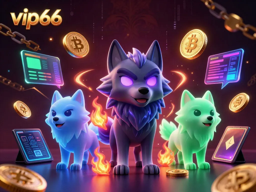 Experience thrilling gameplay with vip66 as shadow wolves rally around glowing cryptocurrency elements.