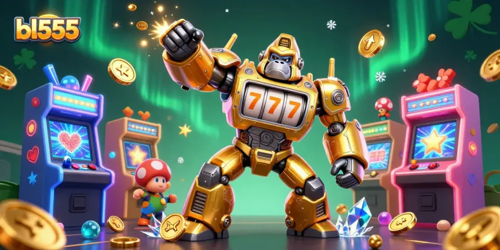 Engage in thrilling gameplay with bl555's golden gorilla mech and dynamic arcade elements.