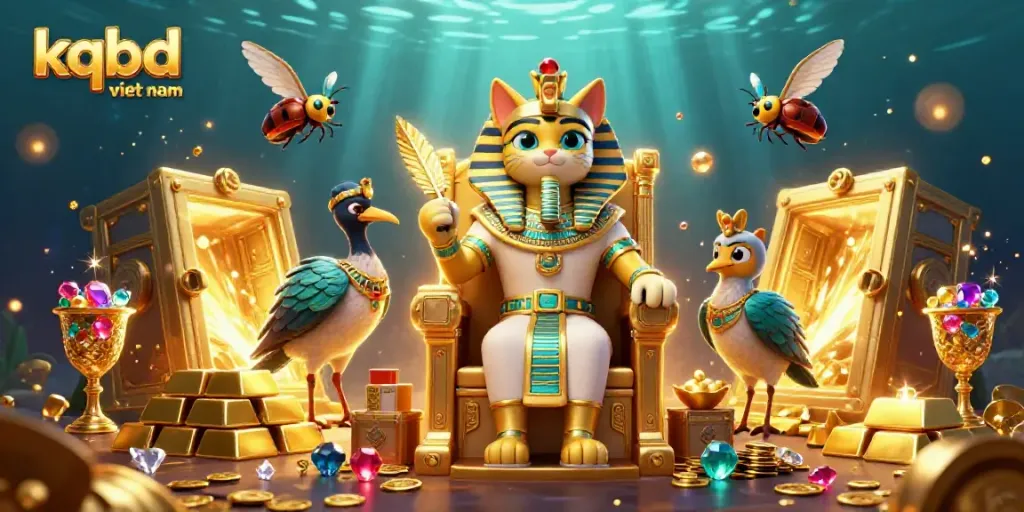 Experience live action with KQBD Viet Nam as an Egyptian pharaoh cat monitors treasure-filled riches.