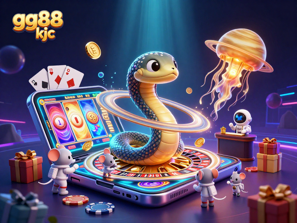 Experience the thrill of betting with gg88 kjc, showcased in a lively cosmic casino scene.