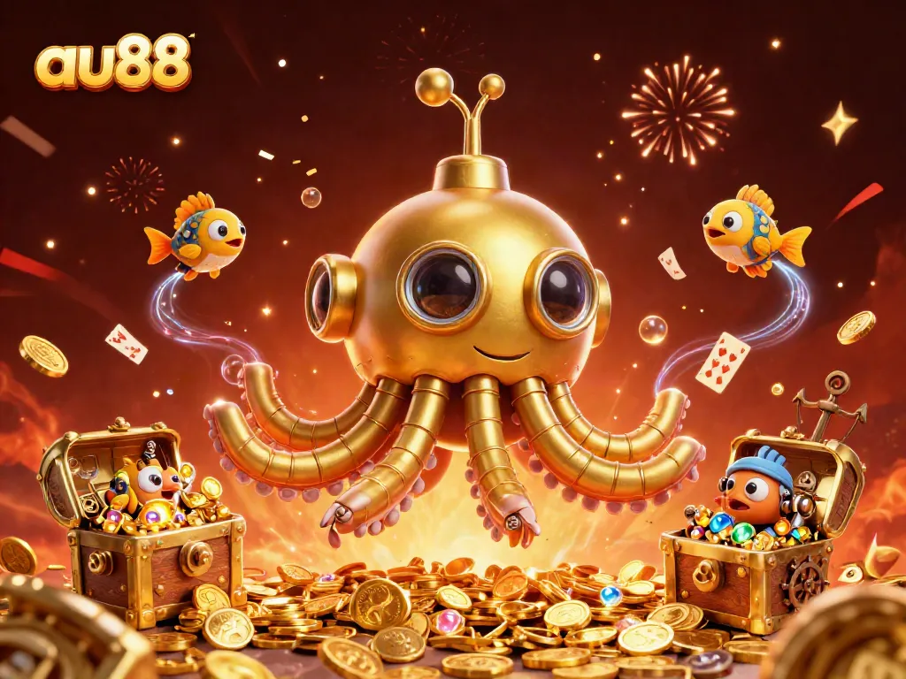 Experience the excitement at au88 casino with a vibrant underwater scene filled with gold and treasures!