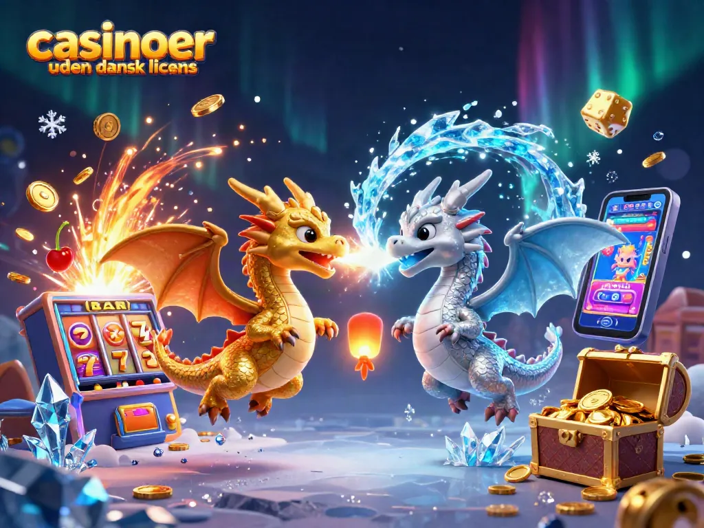 Engaging depiction of casinoer uden dansk licens with vibrant 3D dragons and casino elements.