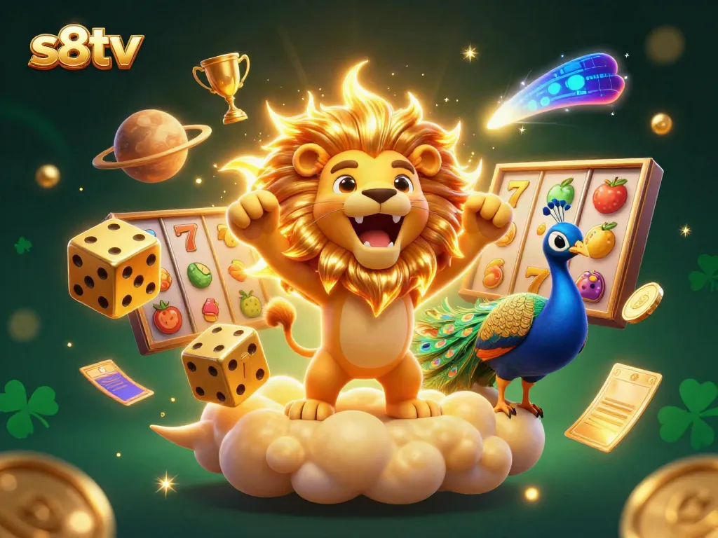 Engage with thrilling slots at s8tv, featuring dynamic jackpot reels, golden coins, and casino elements.