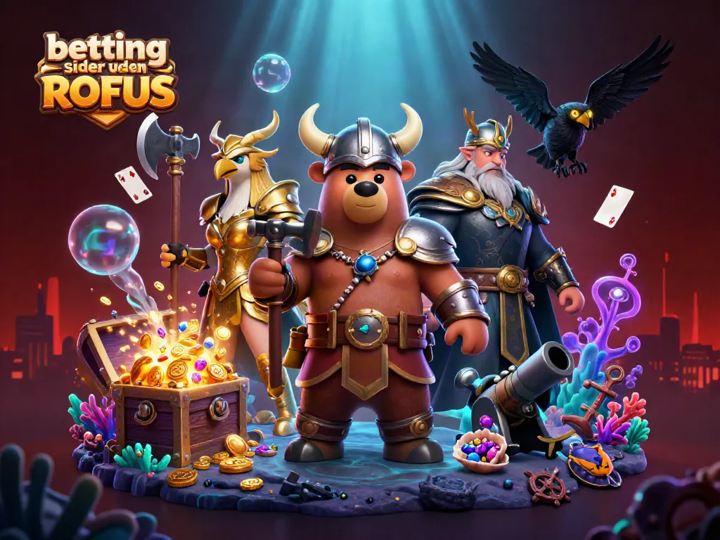 Experience betting sider uden ROFUS excitement with a Viking bear and Valkyrie eagle in a vibrant casino scene.