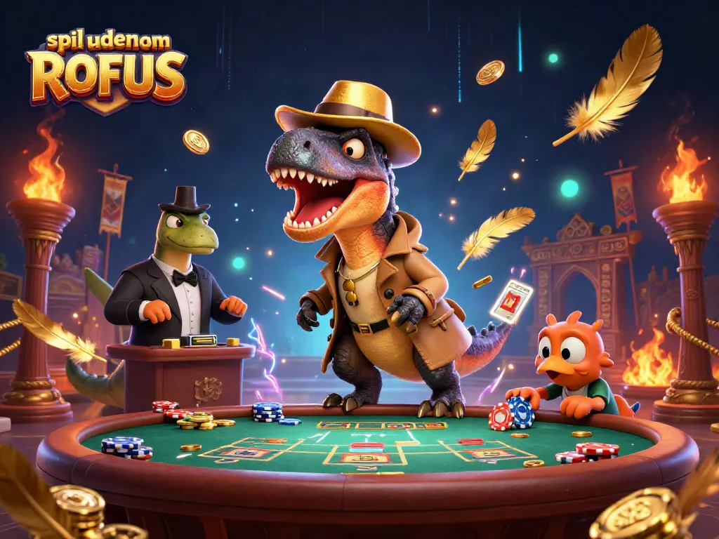 Engage with exciting gameplay at spil uden om ROFUS casinos, featuring dynamic characters and vibrant casino elements.