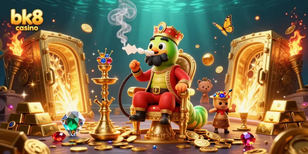 Celebrate high-stakes gaming at bk8 casino with a vibrant 3D scene packed with treasures.