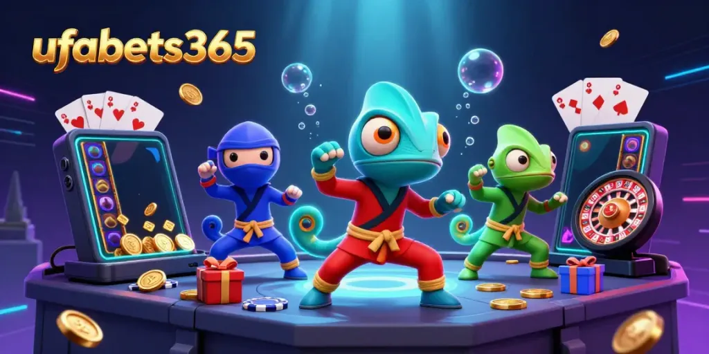 Experience the excitement of ufabets365 with vibrant 3D ninjas showcasing thrilling gambling elements.