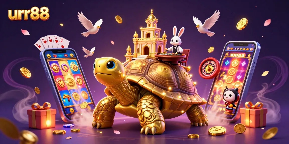 Experience the dynamic gambling world of urr88 with a golden tortoise casino and lively dealer.