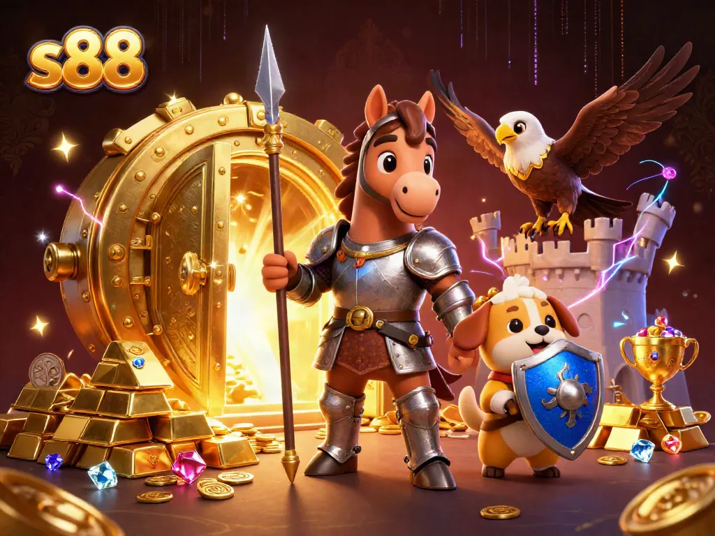 Engage in thrilling gambling with s88, featuring knights, treasures, and vibrant casino elements.