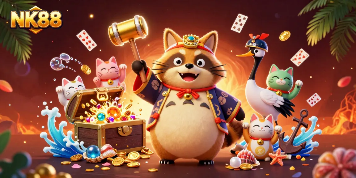 Engage with the dynamic world of NK88's online casino through vibrant 3D art and charming characters.
