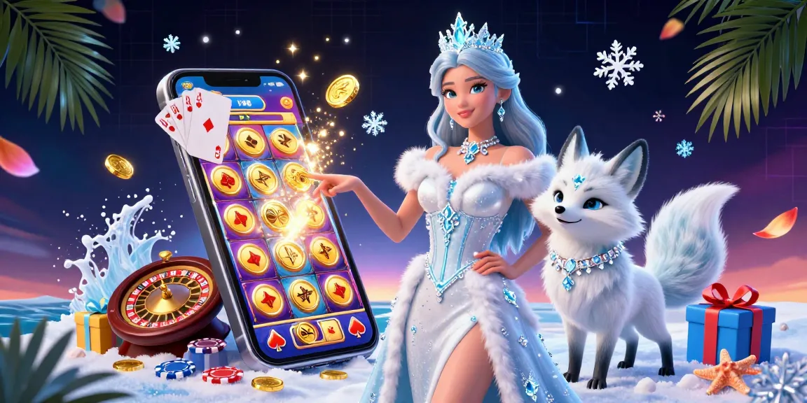 Experience TV88 with a captivating winter-themed casino scene showcasing vibrant slot games and enchanting characters.