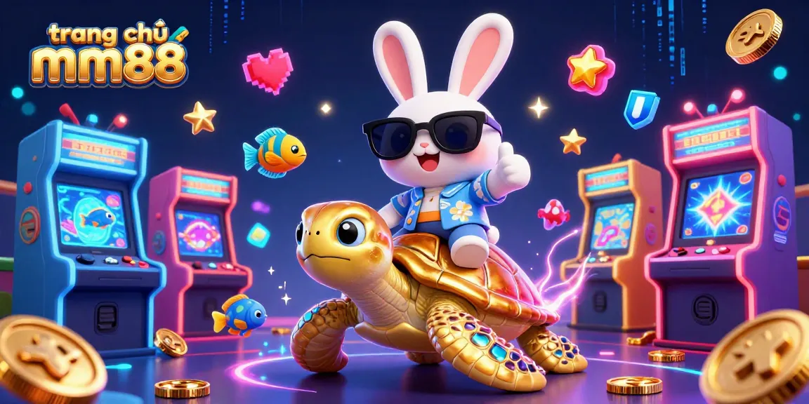 Join the fun at trang chủ mm88 with a vibrant, lively casino-themed illustration featuring lucky rabbit and sea turtle.
