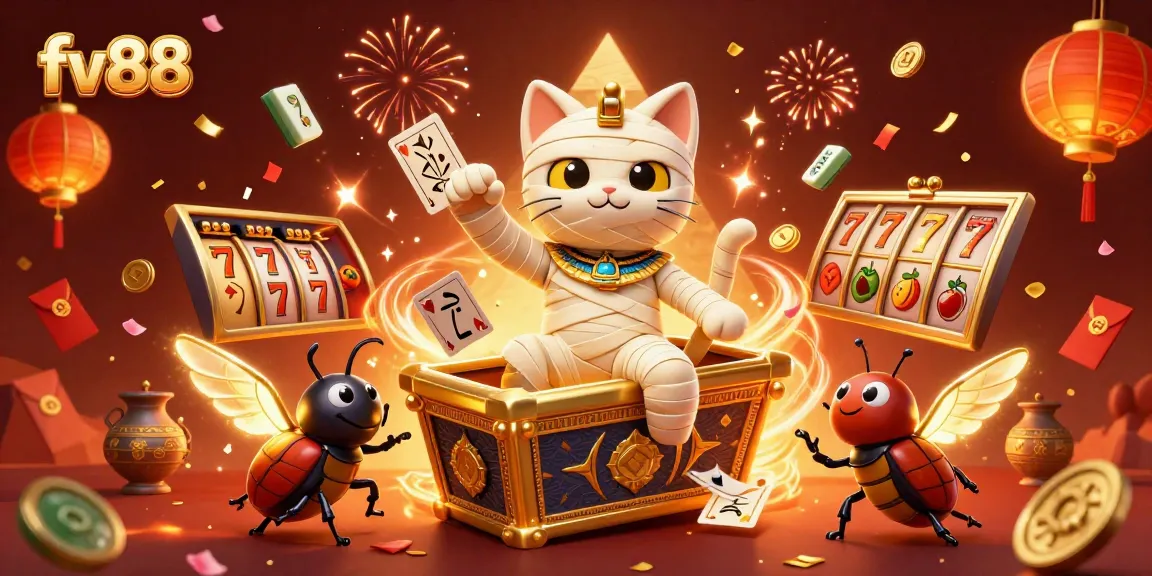 Spin your way to big wins with fv88 as the Egyptian mummy cat uncovers jackpot treasures!