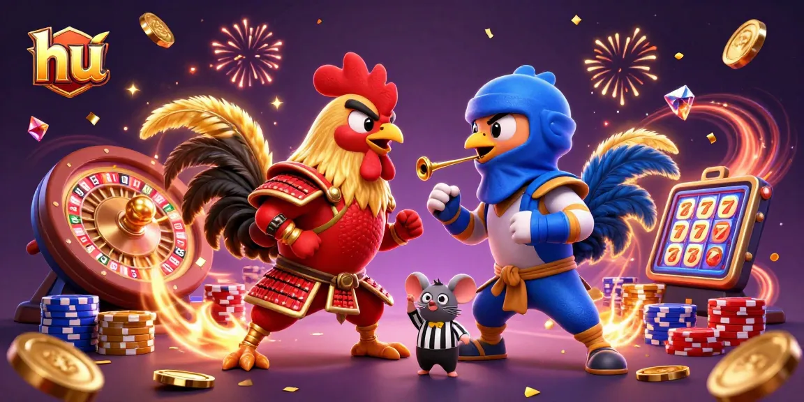 Engage in thrilling battles at hu with dynamic 3D roosters showcasing skill, excitement, and winning vibes.
