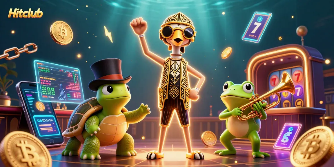 Hitclub showcases crypto gaming innovation with vibrant slot elements in a dynamic casino scene.
