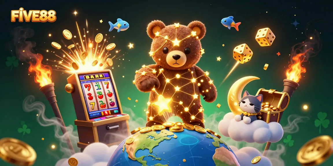 Engage in thrilling gameplay at FIVE88 with an explosion of casino elements and vibrant visuals.