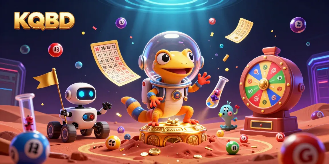 KQBD captures a Martian gecko discovering a golden casino with lottery elements in a vibrant scene.
