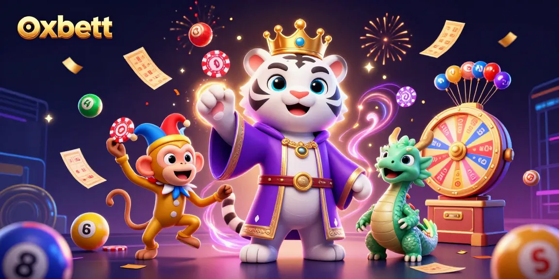 Experience the excitement of oxbett with a vibrant scene featuring playful characters and lively casino elements.