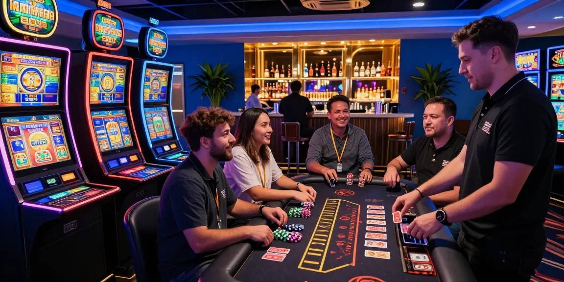 Exciting KO66 casino gaming experience with players at vibrant slot machines.
